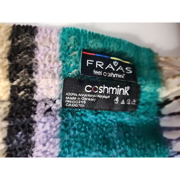 V. Fraas Cashmink® Turquoise Plaid Scarf 32"x 11" 3" Fringe - Picture 4 of 5